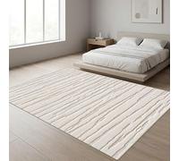 TapisTrend Alfombra de diseño Crema 160x230 cm Moderna con Relieve Horizontal Irregular y Efecto Piedra Natural para salón y Dormitorio