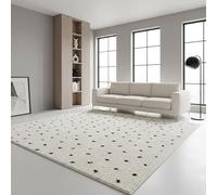 TapisTrend Alfombra de Pelo Largo Crema 160x230 cm Color con pequeños Lunares Negros y Flecos para Sala de Estar y Dormitorio