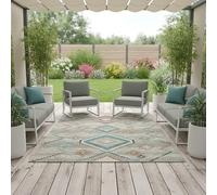 TapisTrend Alfombras para Exteriores y Patios Crema 160x230 cm Alfombra étnica Vintage Color con Estampado de Rombos Multicolores, Apta Uso Interior y Exterior en la Sala de Estar