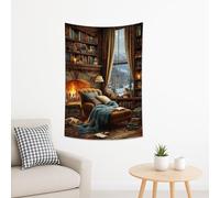 Tapiz acogedor para rincón de lectura, color marrón terroso cálido, para colgar en la pared para invierno, decoración rústica del hogar para sala de estar, dormitorio o biblioteca, 40 x 60 pulgadas