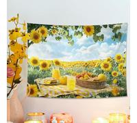 Tapiz amarillo de girasol para picnic, para colgar en la pared con flores brillantes, tapices alegres para sala de estar, dormitorio, decoración de dormitorio, 48 x 36 pulgadas