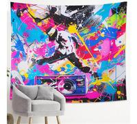 Tapiz artístico de graffiti, colorido abstracto hip hop para colgar en la pared, decoración de estilo urbano para sala de estar, dormitorio, tapiz decorativo vibrante para amantes de la música, 50 x