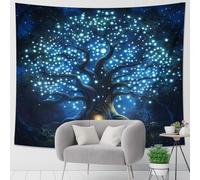 Tapiz azul de árbol estrellado, colgante de pared cósmico luminoso para dormitorio, sala de estar, dormitorio, arte decorativo, tapices mágicos estéticos para decoración del hogar, 101 x 152 cm