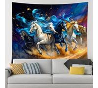 Tapiz azul de caballos corriendo, arte mágico equino decorativo para colgar en la pared, tapices estéticos de caballo para dormitorio, sala de estar, estudio, decoración del hogar, 50 x 60 pulgadas