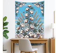 Tapiz azul de flores de algodón, colgante de pared floral botánico, decoración del hogar de estilo vintage para sala de estar, dormitorio, estética bohemia, 101,6 x 152,4 cm