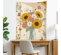 Tapiz beige con girasoles y flores, mariposas decorativas para colgar en la pared, estética bohemia para sala de estar, dormitorio, decoración de otoño, 101 x 152 cm