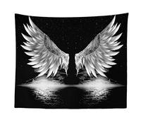 Tapiz blanco y negro para colgar en la pared, estético, psicodélico, divertido, hippie, tapiz de pared con alas de ángel, decoración artística para dormitorio, sala de estar,150×100 Cm (60×40 Inch)