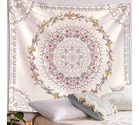 Tapiz bohemio blanco para colgar en la pared, mandala floral medallón hippie con diseño de corona estética, color marrón claro, manta de decoración de pared para dormitorio o hogar