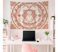 Tapiz bohemio con diseño de mandala de gato meditador, 101,6 x 76,2 cm