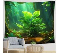 Tapiz botánico de una pieza con diseño de bosque natural, plantas estéticas, hermosas hojas, árbol, telón de fondo de poliéster verde brillante, decorativo, cabecero, bar, sofá, oficina, dormitorio
