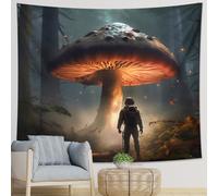 Tapiz botánico de una pieza con diseño de hongos grandes, diseño de setas, paisajes, gris, naranja, poliéster, decorativo, para pared, sala de estar, dormitorio, cabecero, club, cafetería, oficina
