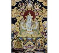 Tapiz Budista de Thangka Tibetano, Bordado de Seda, 4 Brazos, Guanyin Tangka, Yoga, Tapiz Budista, Arte de Pared Colgante, decoración del hogar