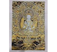 Tapiz Budista de Thangka Tibetano con Bordado de Seda, Akasagarbha Bodhisattva, Tapiz Budista de Yoga Tangka de Oro Negro, Arte de Pared para Colgar en la Pared, Tapiz para decoración del hogar