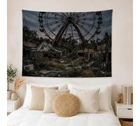 Tapiz cinematográfico de paisaje de carnaval abandonado, 152,4 x 101,6 cm | Carnaval abandonado, colgante de pared de tela, tema de exploración urbana, ambiente de humor, paisaje cinematográfico