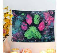 Tapiz colorido con estampado de patas, arte de pared de neón para amantes de los animales, decoración vibrante del hogar para sala de estar, dormitorio, oficina, 101 x 76 cm