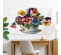 Tapiz colorido de flores de pensamiento, colgante de pared floral vintage para decoración del hogar, estética bohemia para sala de estar, dormitorio, 60 x 40 pulgadas