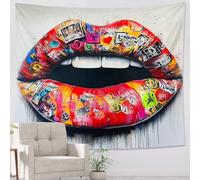 Tapiz colorido de graffiti de labios retro, vibrante y artístico para colgar en la pared, tapices divertidos estéticos para dormitorio, sala de estar, dormitorio, decoración singular del hogar, 50 x