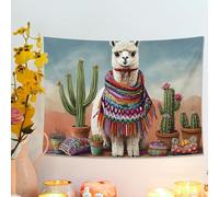 Tapiz colorido de llama y cactus, colgante de pared bohemio del suroeste para sala de estar, dormitorio, dormitorio, arte decorativo para el hogar, 101 x 76 cm