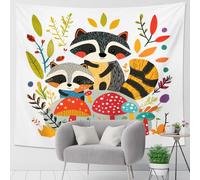 Tapiz colorido de mapaches y hongos, para colgar en la pared floral otoñal, bonitos tapices de animales para sala de estar, dormitorio, habitación de los niños, decoración divertida de habitación, 101