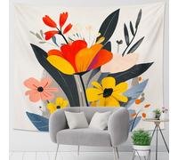 Tapiz colorido floral, decoración de pared de primavera, rojo, amarillo, naranja, decoración de pared estética bohemia para dormitorio, sala de estar, tapices inspirados en la naturaleza, 60 x 80