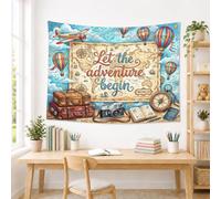 Tapiz con cita de viaje y aventura, mapa del mundo, 48 x 36 pulgadas