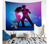 Tapiz con estampado de bailarina para mujeres, hombres, parejas, tango, baile, decoración para colgar en la pared, manta de pared, diseño moderno, color morado y azul, manta grande de 122 x 192 cm