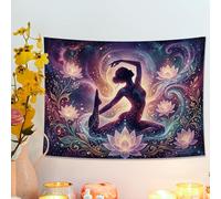 Tapiz cósmico de lirio de agua, colgante de pared floral violeta, decoración mística bohemia para sala de estar, dormitorio, espacio de yoga, 48 x 36 pulgadas