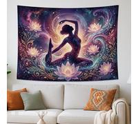 Tapiz cósmico de lirio de agua, colgante de pared floral violeta, decoración mística bohemia para sala de estar, dormitorio, espacio de yoga, 80 x 60 pulgadas