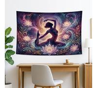 Tapiz cósmico de lirio de agua, colgante de pared floral violeta, decoración mística bohemia para sala de estar, dormitorio, espacio de yoga, 60 x 40 pulgadas