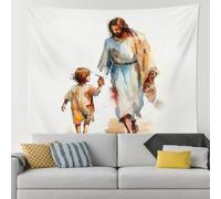 Tapiz de acuarela de arte bíblico, Jesús y el niño, decoración religiosa para colgar en la pared, tapices inspiradores espirituales para sala de estar, dormitorio, vacaciones, 101 x 152 cm