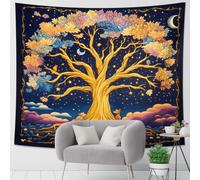 Tapiz de árbol de la vida, colorido bohemio para colgar en la pared, decoración otoñal, arte inspirado en la naturaleza para sala de estar, dormitorio, decoración del hogar, 101,6 x 152,4 cm