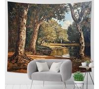 Tapiz de árboles verdes de naturaleza, paisaje escénico de río, para colgar en la pared, estética de verano para dormitorio, sala de estar, dormitorio, pieza de arte decorativa, 101 x 152 cm