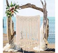 Tapiz de arte for colgar en la pared, decoración de pared, tapiz de macramé for colgar en la pared, guirnalda de borlas con flecos largos beige, tapiz tejido bohemio elegante desgastado for dormitorio