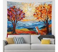 Tapiz de atardecer otoñal, árboles coloridos para colgar en la pared, acogedora decoración de otoño para el hogar, arte bohemio vibrante para sala de estar, dormitorio, decoración de festivales, 101 x