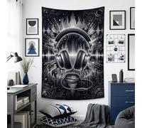 Tapiz de auriculares, ondas sonoras de tecnología moderna, elementos digitales, ninguno negro, tapiz grande para dormitorio, sala de estar, dormitorio, decoración de pared del hogar, 101 x 152 cm