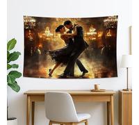 Tapiz de baile romántico, elegante colgante de pared negro y dorado, tapiz artístico para sala de estar, dormitorio, decoración del hogar, 60 x 40 pulgadas