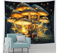 Tapiz de bosque de hongos brillantes, ardilla encantada para colgar en la pared, tapices fantásticos para dormitorio acogedor, sala de estar, estética natural, 50 x 60 pulgadas