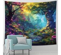 Tapiz de bosque encantado, paisaje, naturaleza, estético, fantasía, árbol, lago, pétalo, flor, verde, poliéster, suave, yoga, club, dormitorio, dormitorio, club, decoración grande, para interiores y