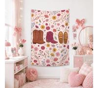 Tapiz de botas, bohemio, rústico, flores, cordones, primavera, melocotón, dormitorio grande, tapiz estético para sala de estar, dormitorio, decoración de pared del hogar, 40 x 60 pulgadas
