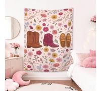 Tapiz de botas, bohemio, rústico, flores, cordones, primavera, melocotón, tapiz de pared extra grande para dormitorio, apartamento, sala de estar, decoración de 60 x 80 pulgadas