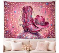 Tapiz de botas de vaquero, sombrero de vaquero festivo occidental, estrellas, melocotón occidental, tapiz de gran tamaño para dormitorio, dormitorio, apartamento, para colgar en la pared, 229 x 178 cm