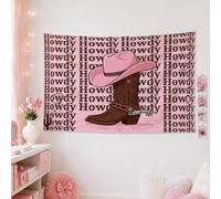 Tapiz de botas de vaquero, sombrero de vaquero occidental de Howdy Western Peach Big Dorm Tapiz de tela para dormitorio, apartamento, sala de estar, decoración de 60 x 40 pulgadas