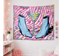 Tapiz de botas, diseño contemporáneo y juguetón de flores de cóctel de verano, color azul, para dormitorio, apartamento, para colgar en la pared, 152 x 127 cm