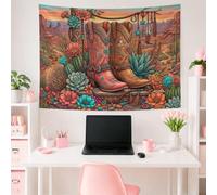 Tapiz de botas, diseño de flores y suculentas bohemias del suroeste, melocotón, para dormitorio, apartamento, para colgar en la pared, 101,6 x 76,2 cm