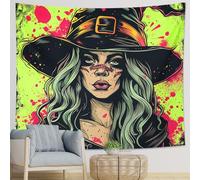 Tapiz de bruja de una pieza, sombrero mágico para niñas, bonito pintado, graffiti, estético, Y2K, amarillo, negro, poliéster, telón de fondo decorativo para pared, sala de estar, dormitorio, cabecero
