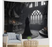 Tapiz de bruja de una pieza, vintage, gótico, castillo, estético, elegante, vela, madera, gris, poliéster, telón de fondo decorativo, para club, oficina, dormitorio, cabecero, techo, decoración
