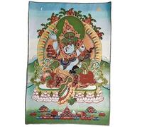 Tapiz de Budismo Thangka Tibetano Bordado de Seda, Jambhala Verde, Dios de la Riqueza, Tangka, Colgante de Pared para decoración del hogar