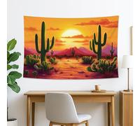 Tapiz de cactus con puesta de sol del desierto, colgante de pared amarillo y naranja, estética bohemia natural para sala de estar, dormitorio, decoración de dormitorio, 152 x 127 cm