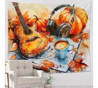 Tapiz de calabaza de guitarra de otoño, hojas de música vintage, para colgar en la pared, tapices estéticos para sala de estar, dormitorio, 50 x 60 pulgadas