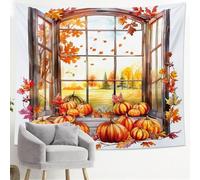 Tapiz de calabaza de otoño, hojas de otoño, decorativo para colgar en la pared, estética de temporada para sala de estar, dormitorio, decoración acogedora del hogar, 101 x 152 cm
